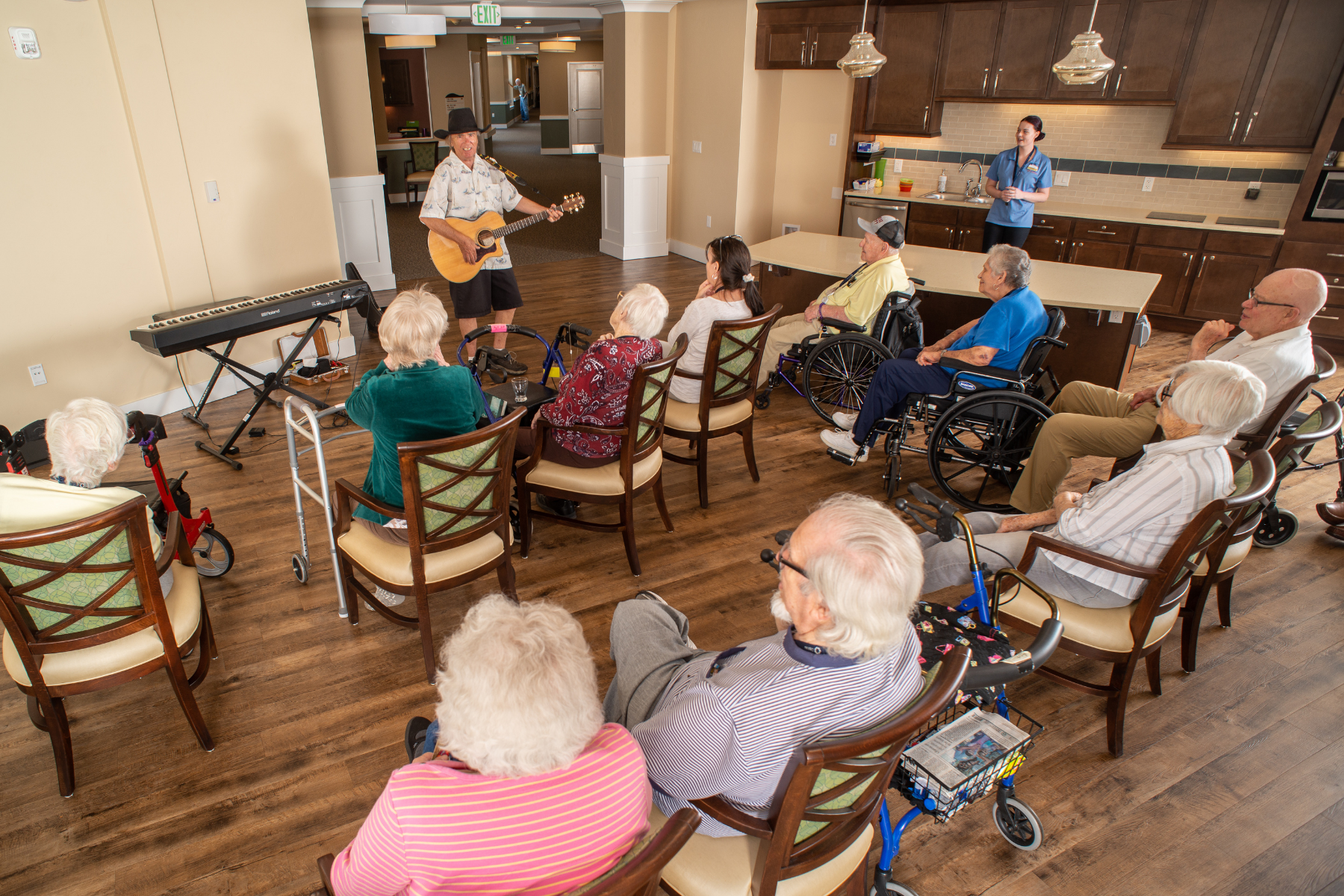 residents enjoying live guitar music landscape